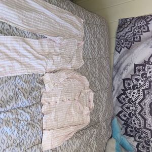 Size larger Victoria secret pj set, light pink striped still with tags.